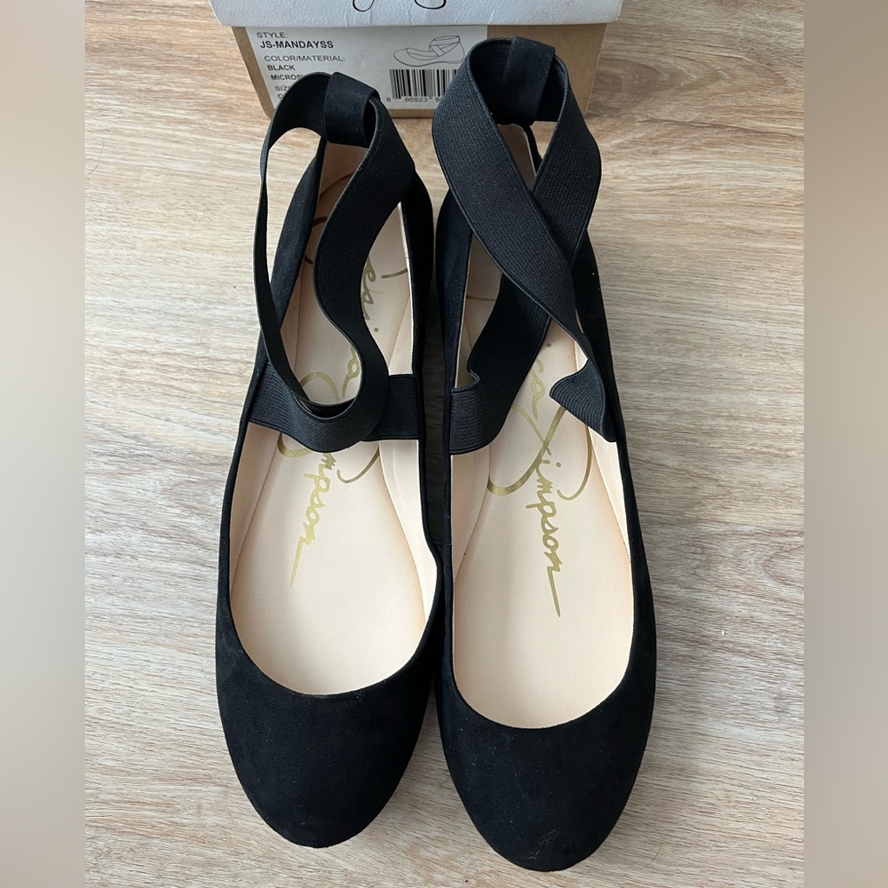 Jessica Simpson Black Flats with Elastic Straps - Picture 2 of 5